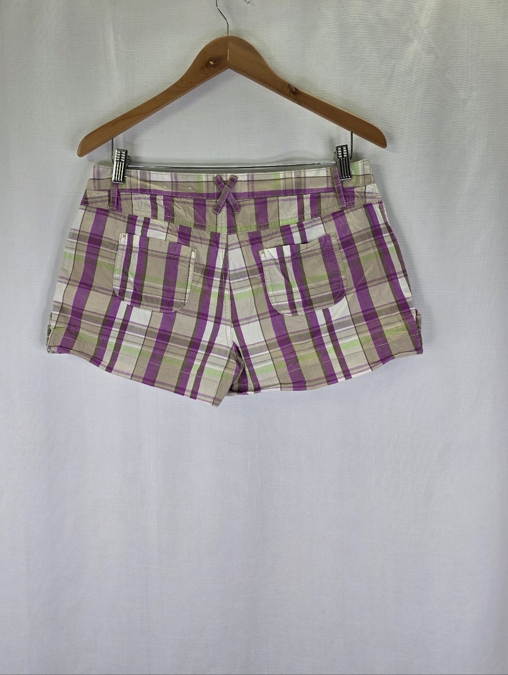 SO Y2k Vintage Low Rise Preppy Plaid Mini Shorts Pink Green Size 9 Juniors 2000s - Picture 8 of 13
